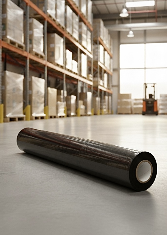 Folia stretch czarna - mega duża rolka - 3 kg.